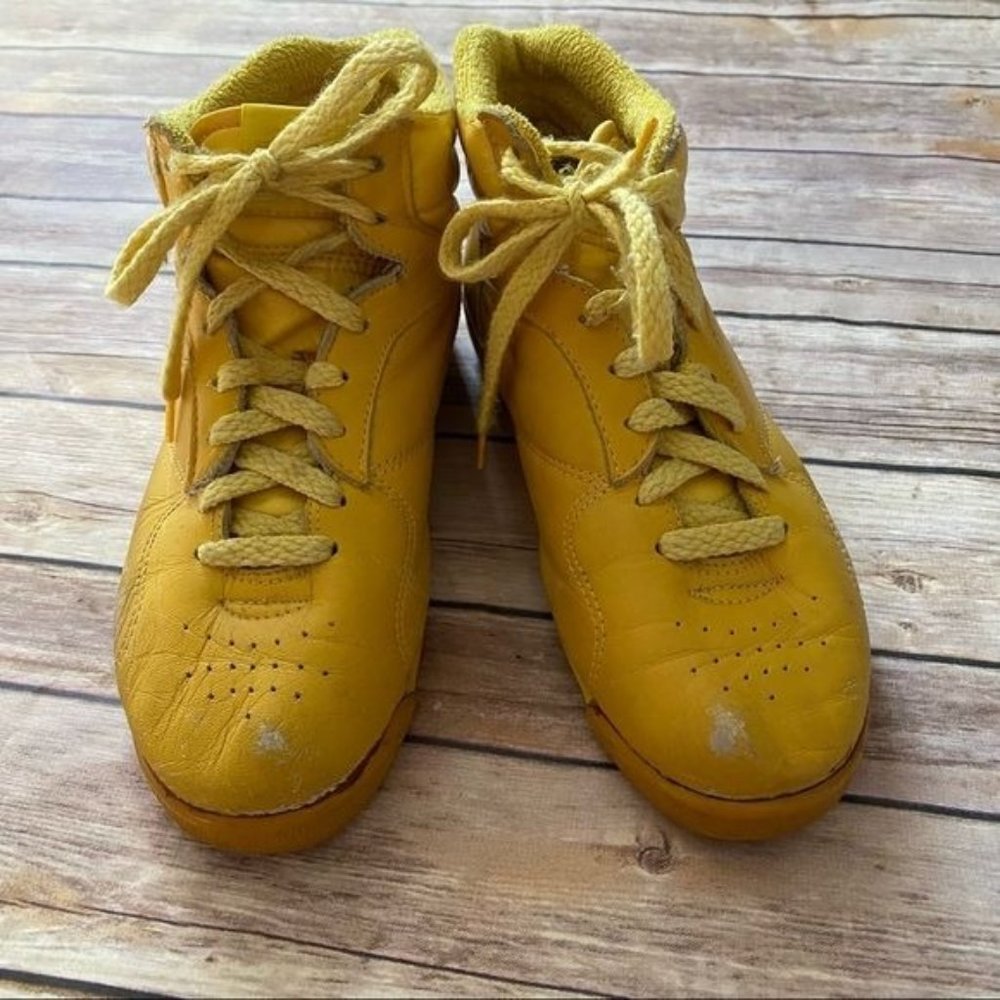 Vintage 80s Retro Yellow Jazzercise Hightop Athletic Shoes - Picture 1 of 11